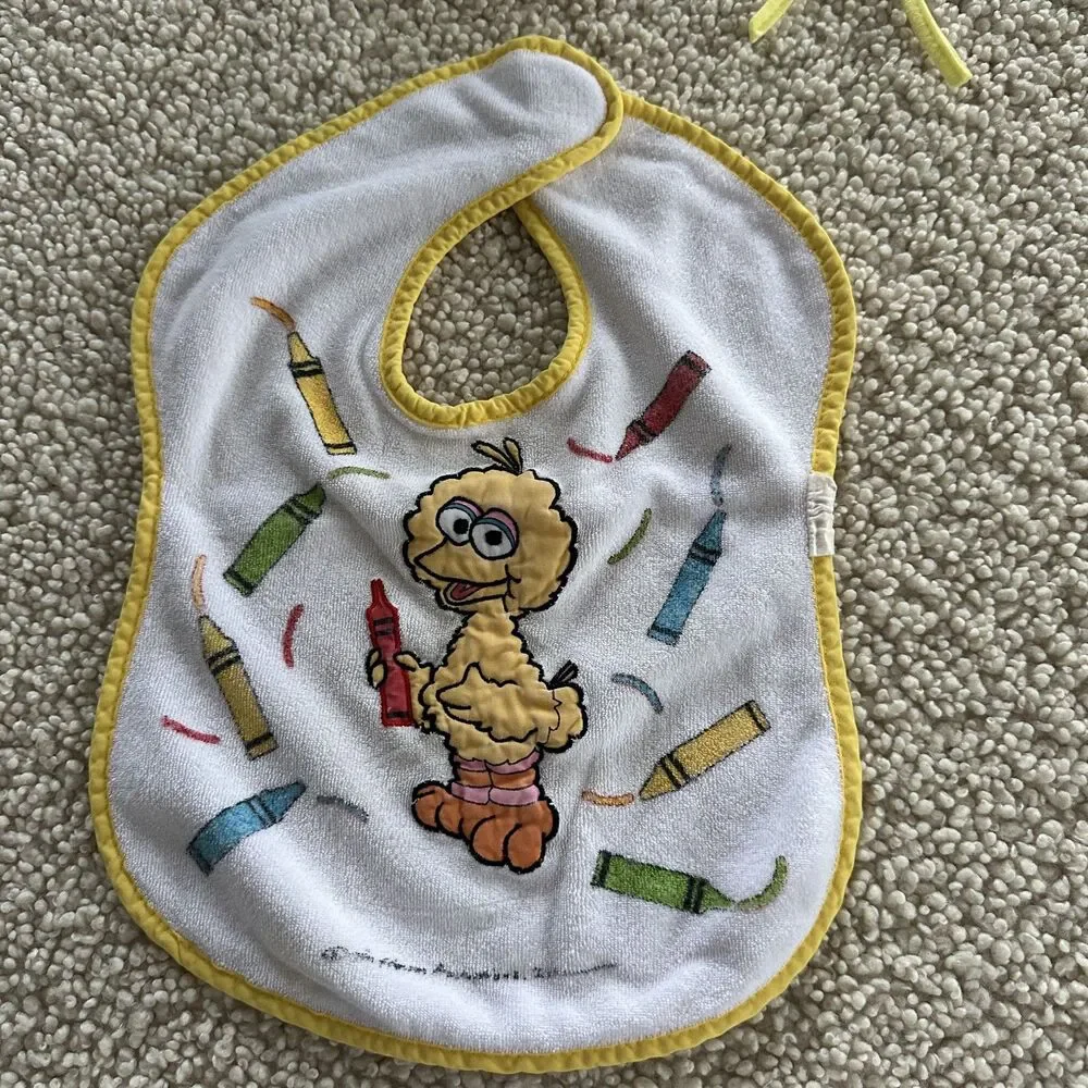 Set of 3 Vintage Disney Big Bird Sesame Street Baby Toddler Bibs Colorful 90s